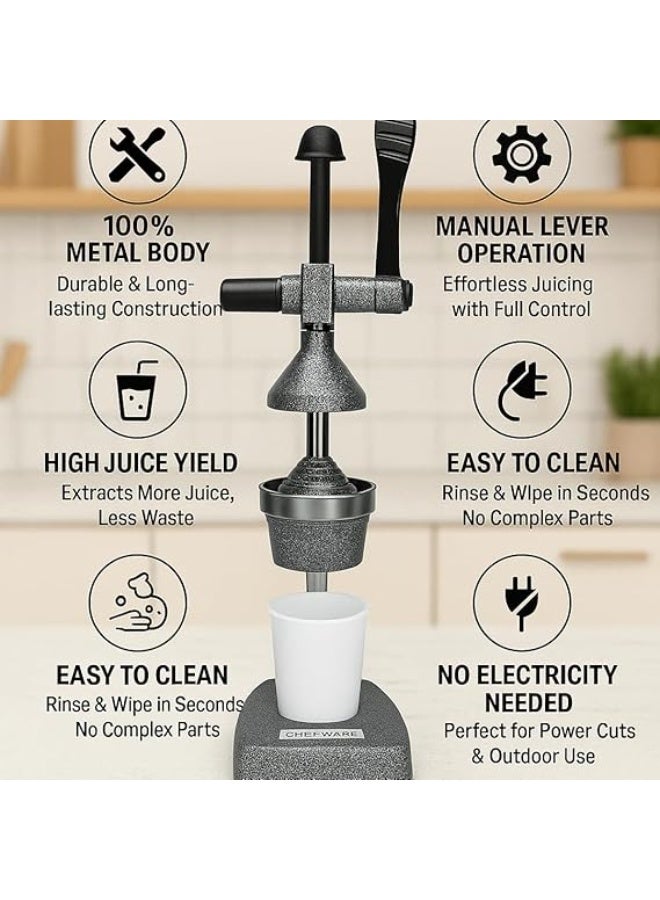 CHEFWARE عصارة فواكه وخضراوات حمضية يدوية فورية من الألومنيوم من CHEFWARE، كبيرة، سوداء، مصنوعة بالكامل في الهند (Juice Pro Antique Silver) - Image 3