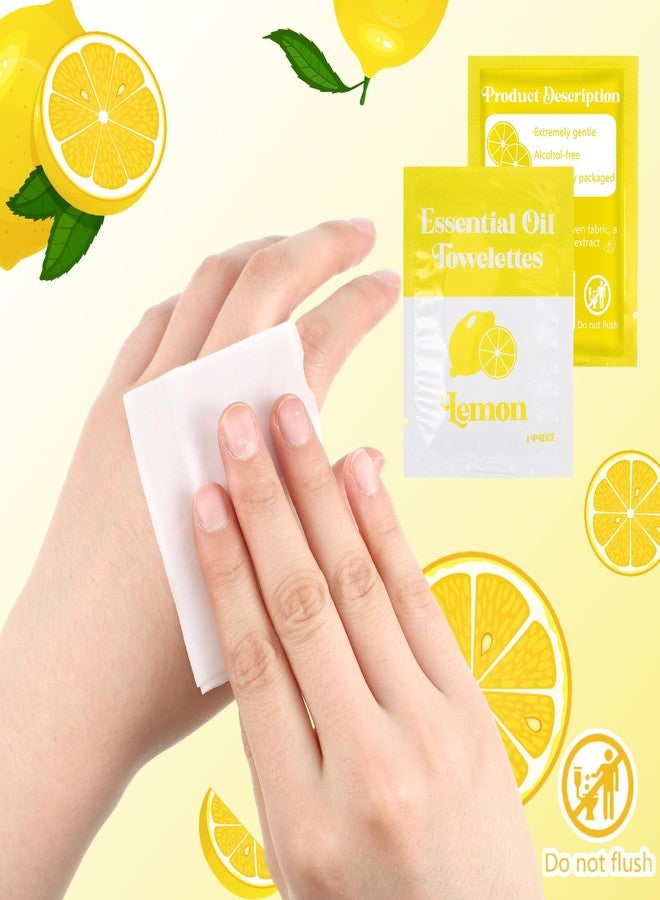 Threlaco 200 Pcs Lemon Wet Wipes Individually Wrapped Moist Towelettes Essential Oil Hand Wipes Bulk Single Use for Travel Clean Hands Sensitive Skin Backpacking Anti-sensitive Wipes Camping - Image 3