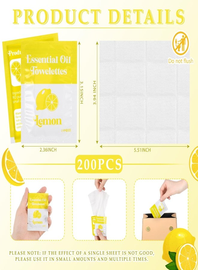 Threlaco 200 Pcs Lemon Wet Wipes Individually Wrapped Moist Towelettes Essential Oil Hand Wipes Bulk Single Use for Travel Clean Hands Sensitive Skin Backpacking Anti-sensitive Wipes Camping - Image 2