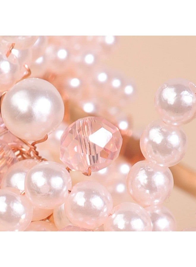 BERYUAN Bridal Pearls Headband Pearls Pink Crystal Rhinestone Wedding Hair Piece Rose Gold Bride Headband Wedding Hair Accessories For Bridal Women And Girls (Pink) - Image 4