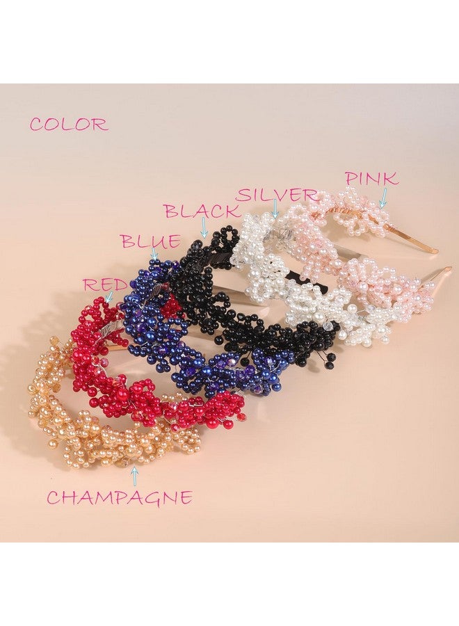 BERYUAN Bridal Pearls Headband Pearls Pink Crystal Rhinestone Wedding Hair Piece Rose Gold Bride Headband Wedding Hair Accessories For Bridal Women And Girls (Pink) - Image 5