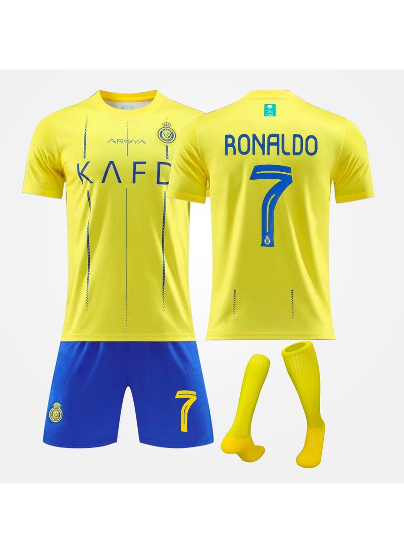 general 24 Riyadh Home Soccer Jersey RONALDO #7 Soccer Jersey/Shorts Socks Gift Set Kids Size  Adult Size for Fans Friends - Image 1