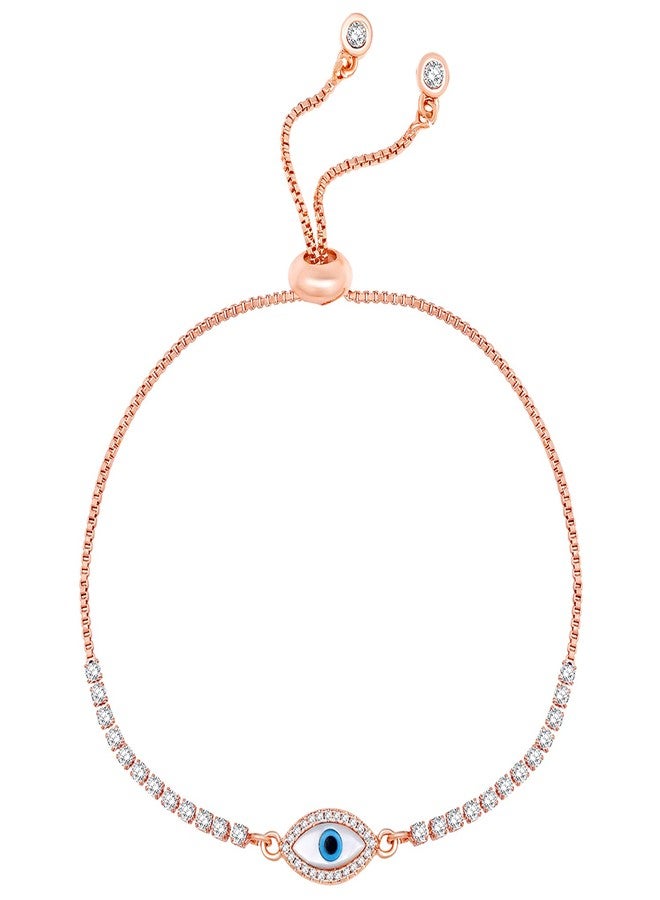 Peora Rose Gold Plated Evil Eye Cubic Zirconia Studded Adjustable Slider Bracelet Gift for Girls & Women - Image 1