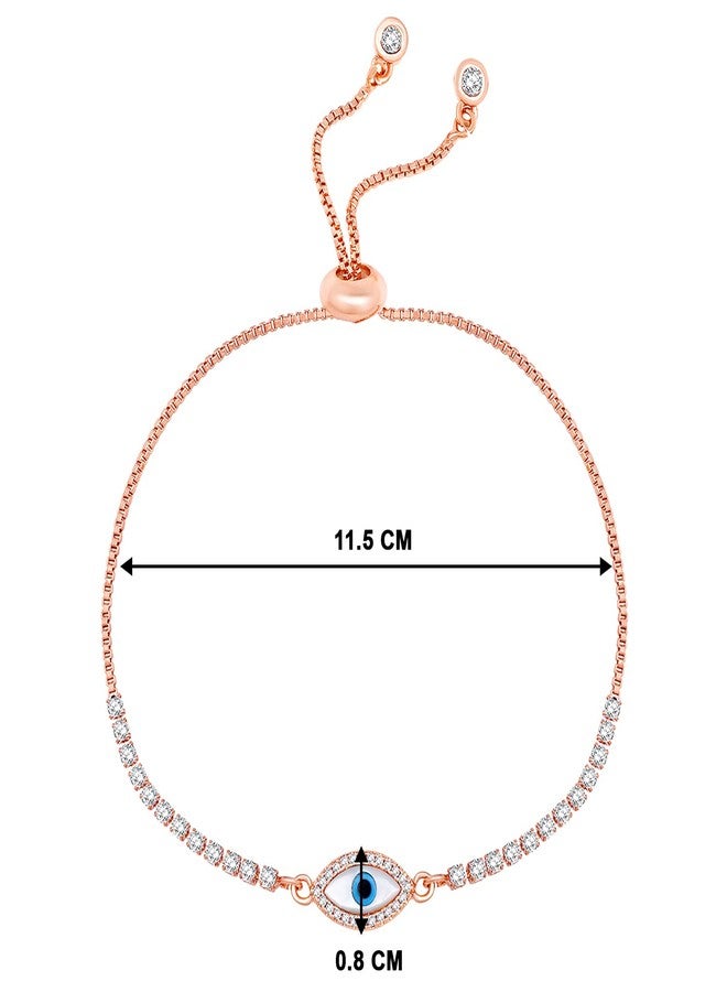Peora Rose Gold Plated Evil Eye Cubic Zirconia Studded Adjustable Slider Bracelet Gift for Girls & Women - Image 4