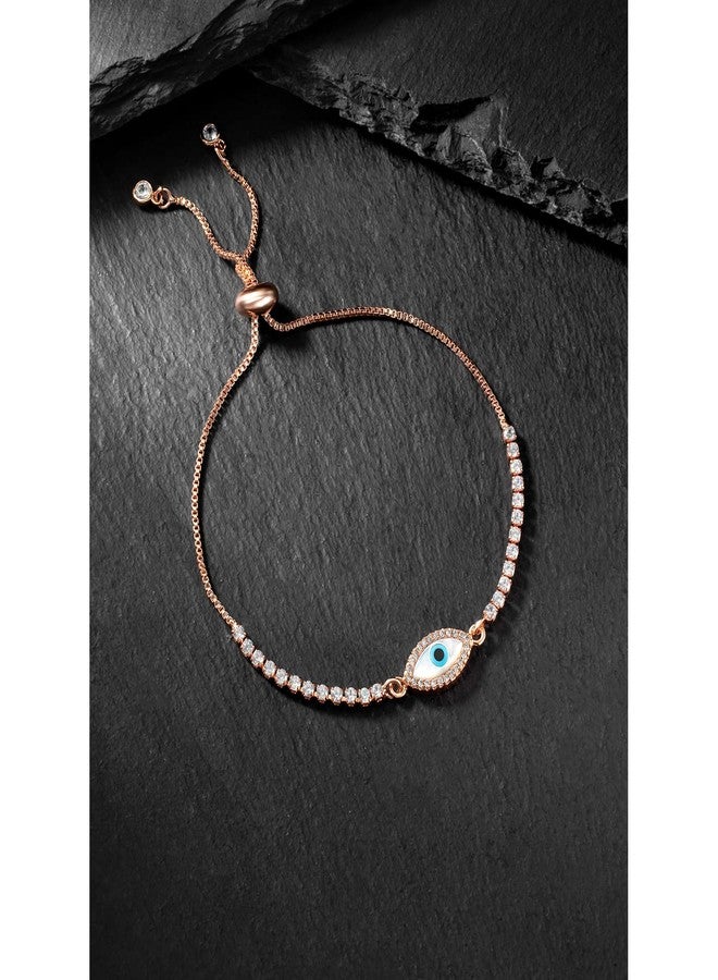 Peora Rose Gold Plated Evil Eye Cubic Zirconia Studded Adjustable Slider Bracelet Gift for Girls & Women - Image 3