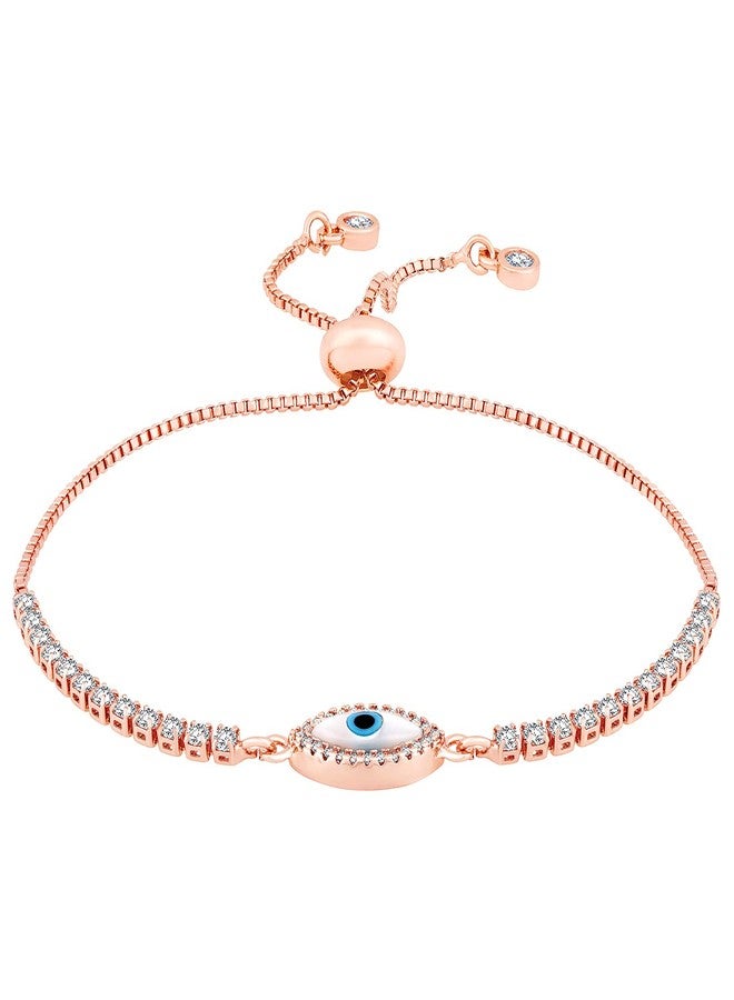 Peora Rose Gold Plated Evil Eye Cubic Zirconia Studded Adjustable Slider Bracelet Gift for Girls & Women - Image 5