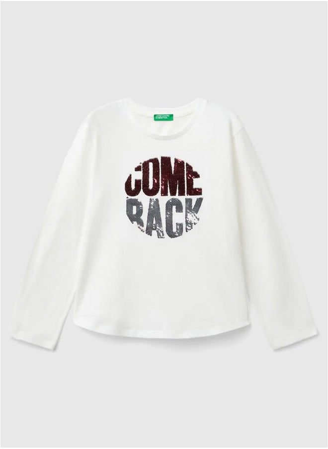 Benetton - Long Sleeve Sequin T-shirt - Image 1