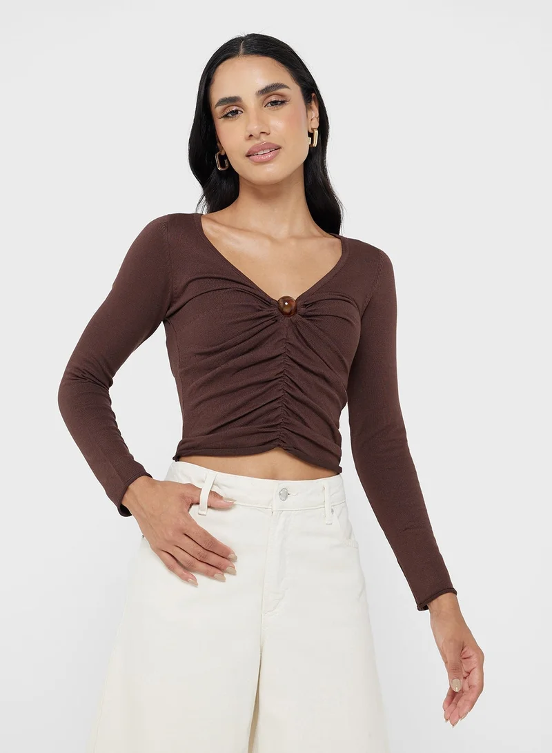 Ginger V Neck Ruched Top