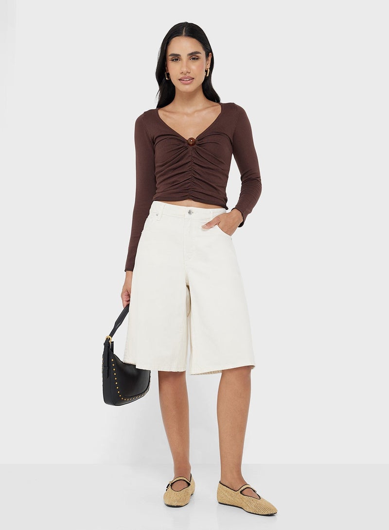 جينجر بلوزة بياقة على شكل حرف  مع كسرات - Image 4