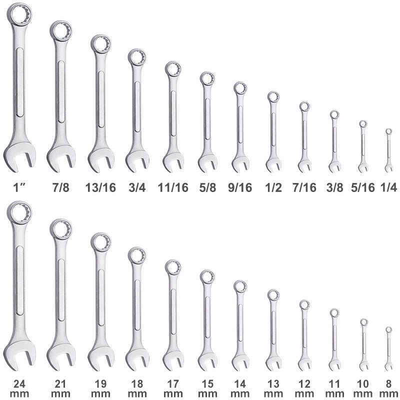 EFFICERE 24-Piece All-Purpose Master Combination Wrench Set with Roll-up Pouch | SAE 1/4â€ to 1â€, Metric 8mm to 24mm | Perfect for General Household, Garage, Auto Repairs, Car, Truck, Boat, and Travel Emergency - Image 2