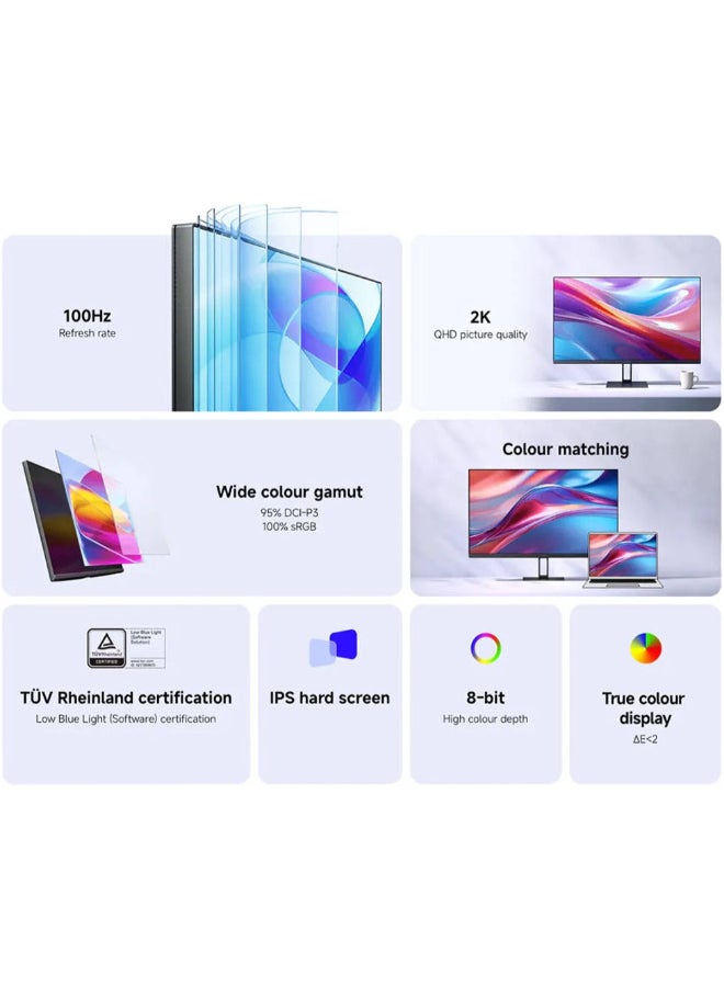 Xiaomi 27-inch  Monitor IPS QHD, 100Hz Refresh Rate, 6ms (GtG) Response Time, T V Rheinland certification, 16.7m Color Support, Black |A27Qi P27QCA-RAGL - Black - Image 2