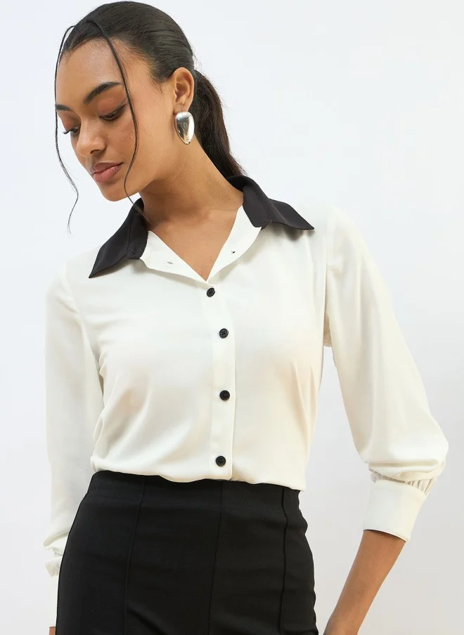 ساسافراس Casual Opaque Shirt With Contrast Collar For Women