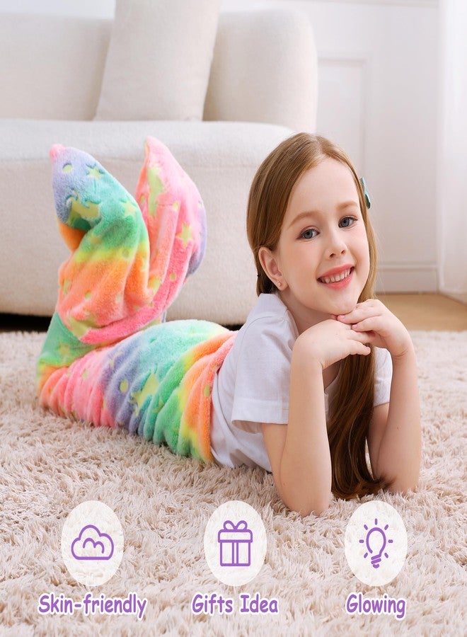 Softan Kids Mermaid Tail Blanket, Glow in The Dark Unicorn and Mermaid Gifts for Girls, Soft Flannel Fleece Toddler Blanket with Rainbow Ombre Fish Scale Design - 17" x 39" - Image 5
