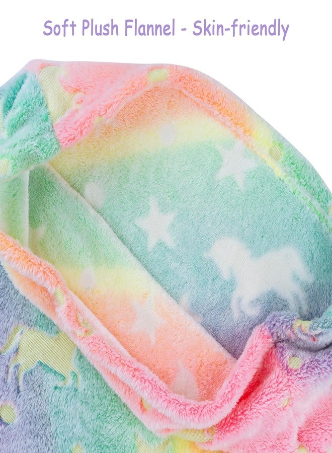 Softan Kids Mermaid Tail Blanket, Glow in The Dark Unicorn and Mermaid Gifts for Girls, Soft Flannel Fleece Toddler Blanket with Rainbow Ombre Fish Scale Design - 17" x 39" - Image 4