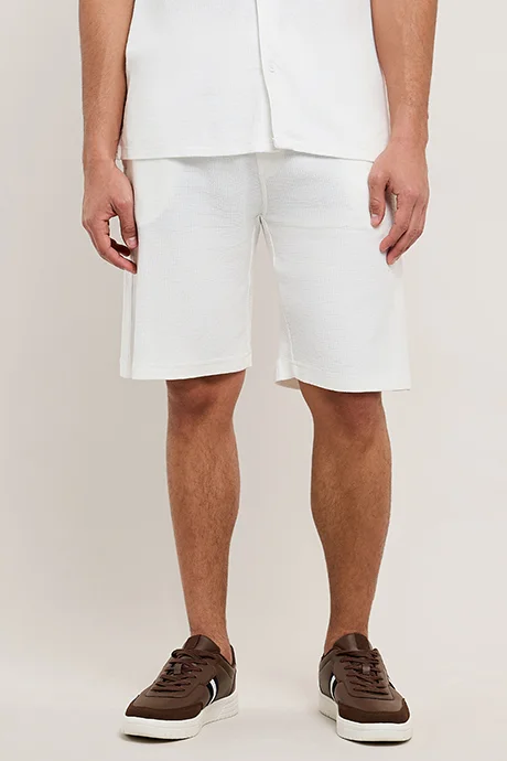 أر أند بي Textured Shorts with Drawstring Waist