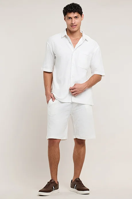 أر أند بي Textured Shorts with Drawstring Waist