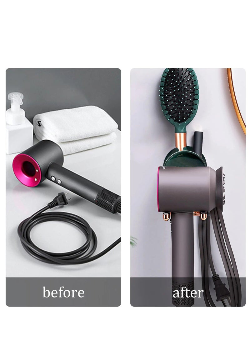 Wall Mounted Hair Dryer Holder,Hair Dryer Rack Plastic Hair Care Tools Holder Blow Dryer Organizer Hair Dryer Stand Holder Hands Free, Suitable for Bathroom Storage Organizer （Green） - Image 3