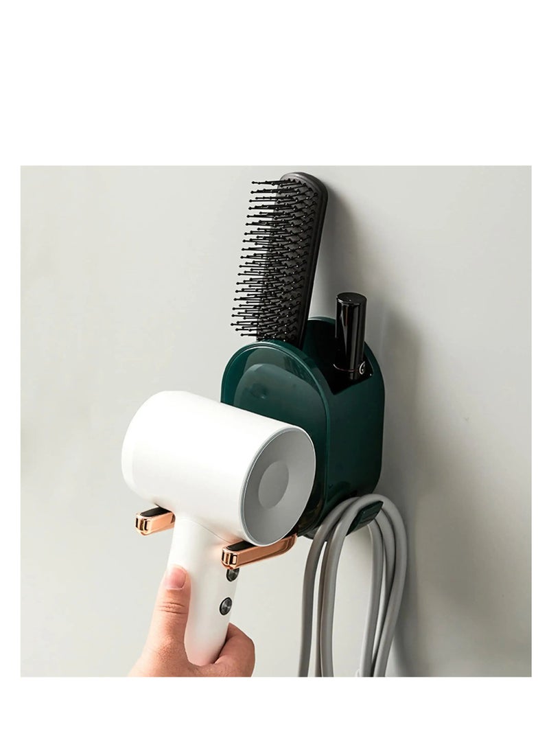 Wall Mounted Hair Dryer Holder,Hair Dryer Rack Plastic Hair Care Tools Holder Blow Dryer Organizer Hair Dryer Stand Holder Hands Free, Suitable for Bathroom Storage Organizer （Green） - Image 1