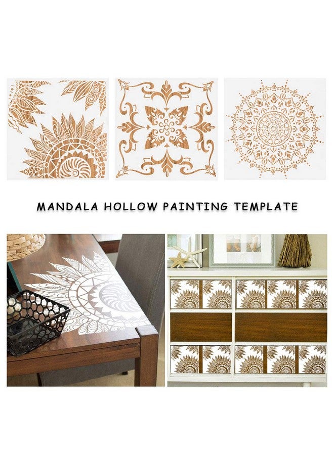 وسيكس 9 عبوات (12 × 12 بوصة) استنسل ماندالا كبيرة قابلة لإعادة الاستخدام لقالب الطلاء استنسل اللوحة DIY اللوحة الفنية سجل القصاصات على بلاط الحائط للأرضيات الخشبية - Image 3
