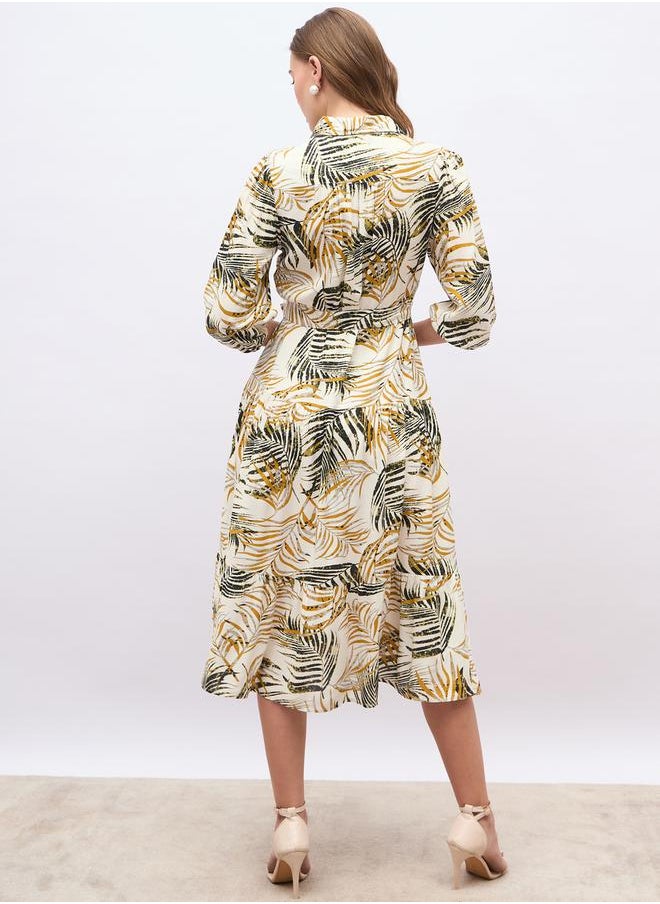 Styli Floral Print Balloon Sleeves A-Line Midi Dress  - Image 5
