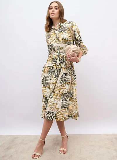 Styli Styli Floral Print Balloon Sleeves A-Line Midi Dress
