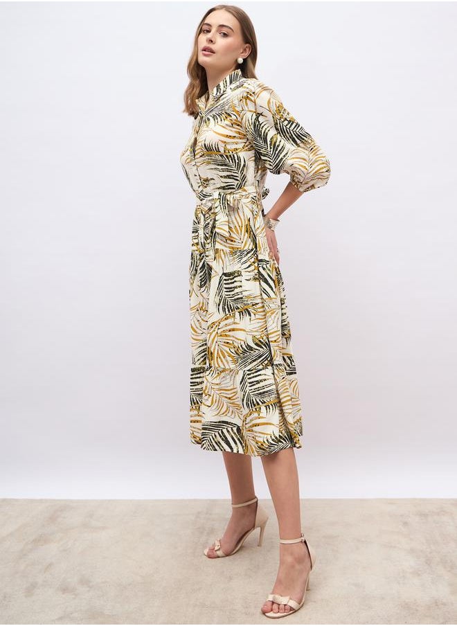 Styli Floral Print Balloon Sleeves A-Line Midi Dress  - Image 3