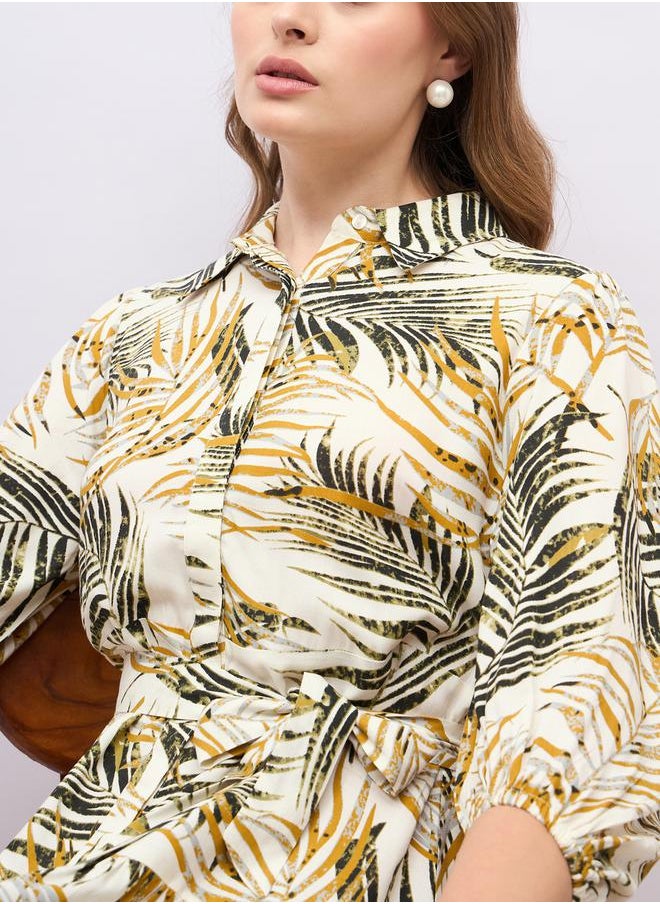 Styli Floral Print Balloon Sleeves A-Line Midi Dress  - Image 4