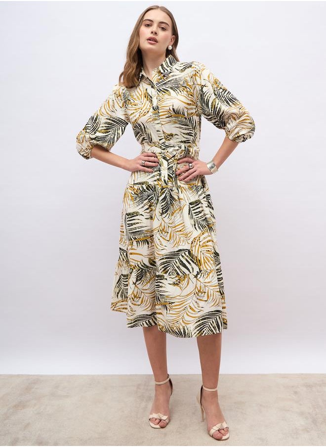 Styli Floral Print Balloon Sleeves A-Line Midi Dress  - Image 2