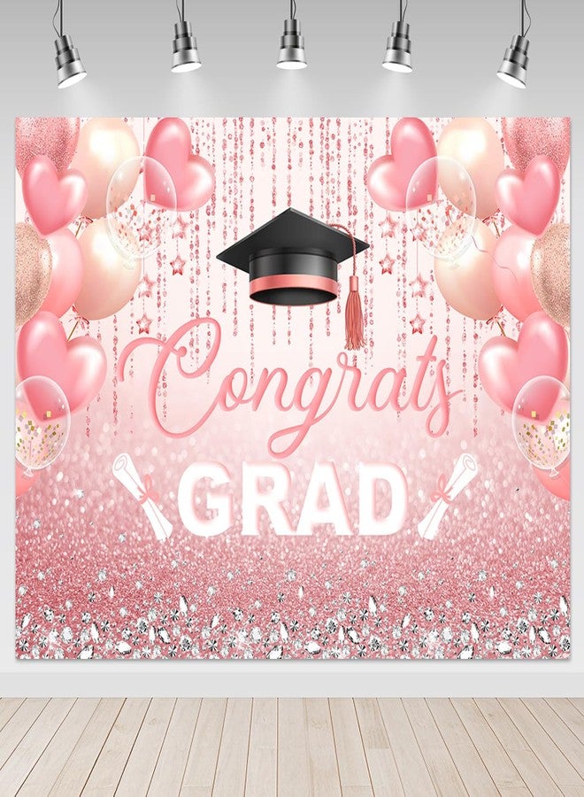 Mocsicka Pink Graduation Backdrop Congrats Grad Graduate Pink and Diamond Party Decorations Background Class of 2024 Photography Backdrops (7x5ft) - Image 1