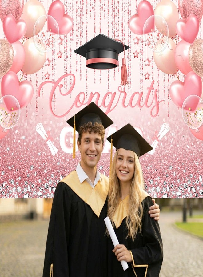 Mocsicka Pink Graduation Backdrop Congrats Grad Graduate Pink and Diamond Party Decorations Background Class of 2024 Photography Backdrops (7x5ft) - Image 4