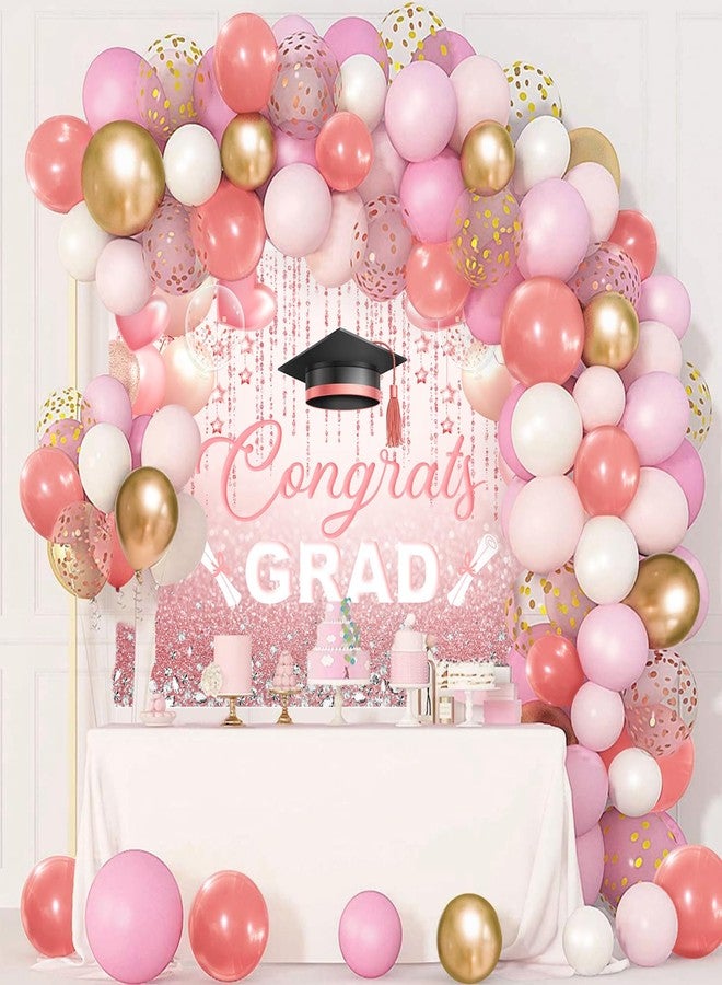 Mocsicka Pink Graduation Backdrop Congrats Grad Graduate Pink and Diamond Party Decorations Background Class of 2024 Photography Backdrops (7x5ft) - Image 2