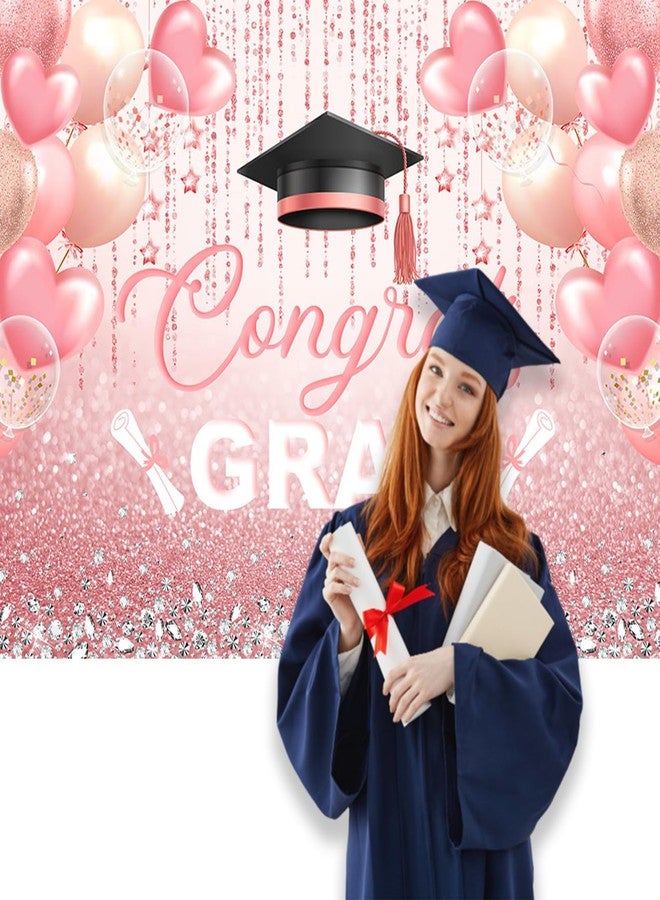 Mocsicka Pink Graduation Backdrop Congrats Grad Graduate Pink and Diamond Party Decorations Background Class of 2024 Photography Backdrops (7x5ft) - Image 3