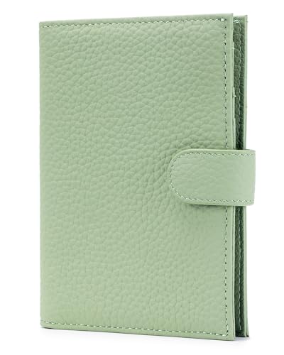 Karmiir RFID Slim Passport Holder for Women Compact Leather Passport Wallet with Card Holders SIM SlotsZippered Coins Pocket and Cash Compartment Travel Passport Cover Case Light Green - Image 1
