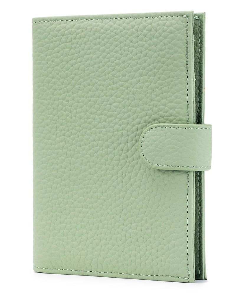 Karmiir RFID Slim Passport Holder for Women Compact Leather Passport Wallet with Card Holders SIM SlotsZippered Coins Pocket and Cash Compartment Travel Passport Cover Case Light Green - Image 2