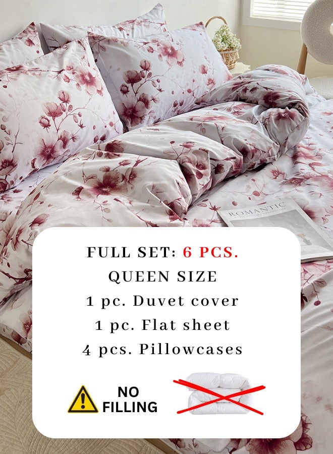لونا هوم طقم غطاء لحاف مكون من 6 قطع بحجم كوين يتميز بطباعة ساكورا داستي بينك على خلفية بيضاء. - Image 3