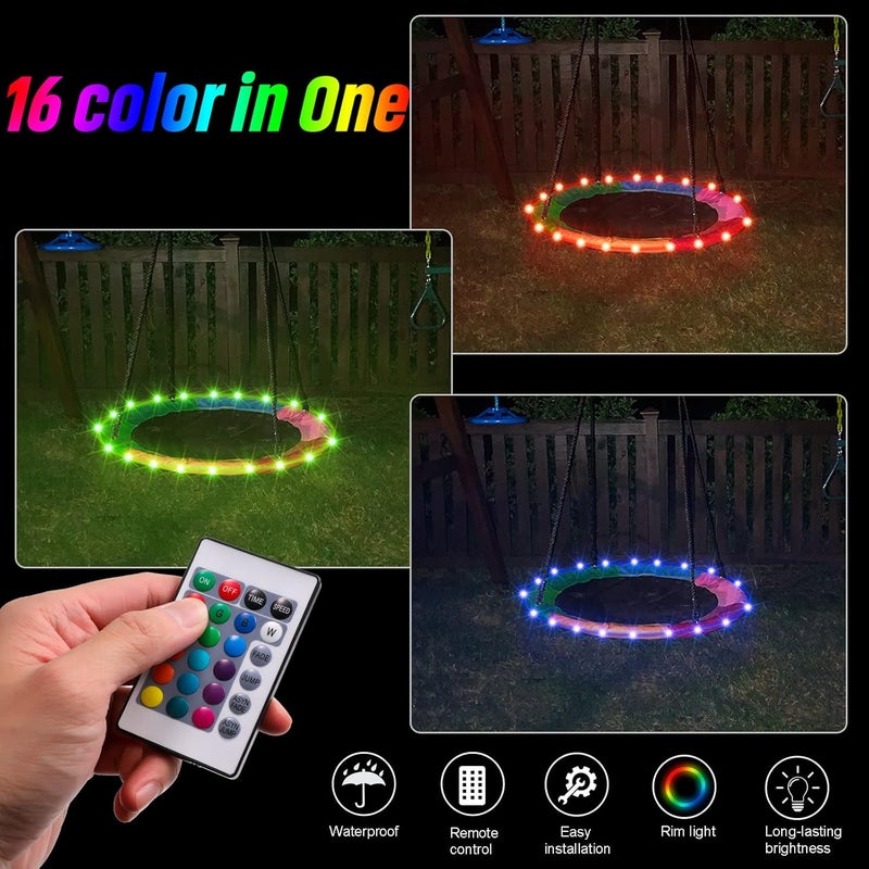 Eliteemo LED Outdoor Swing Lights, Remote Control LED Rim Light for 40-inch Saucer Tree Swing, 16 Color Change by Yourself, Waterproof, Super Bright to Play at Night Outdoors, Good Gift for Kids - Image 2