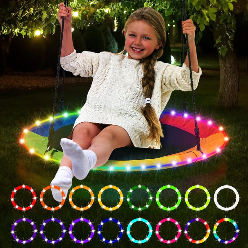 Eliteemo LED Outdoor Swing Lights, Remote Control LED Rim Light for 40-inch Saucer Tree Swing, 16 Color Change by Yourself, Waterproof, Super Bright to Play at Night Outdoors, Good Gift for Kids - Image 1