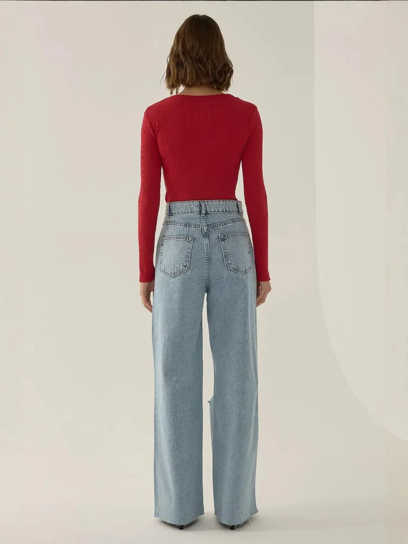 HICCUP  Ripped High Waist Wide Leg Denim Jeans for Women | Best Price UAE