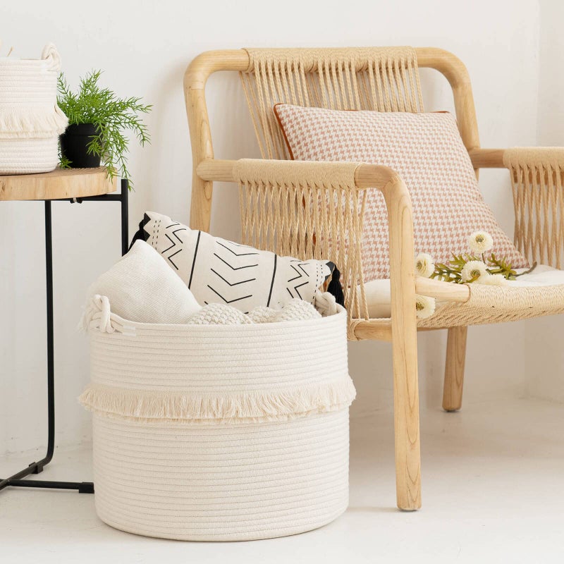 CherryNow Large Woven Storage Baskets - 16'' x 13'' Cotton Rope Decorative Hamper for Nursery, Toys, Blankets, and Laundry, Cute Tassel Nursery Decor - Home Storage Container Off-white - Image 5