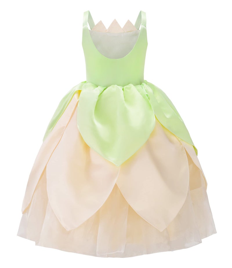JerrisApparel Girls Princess Costume Halloween Party Dress up Role Play Fancy Dress Ball Gown (Green with Accessories, 7-8 Years) - Image 3