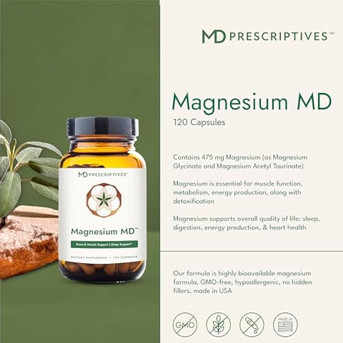MD Prescriptives - Magnesium MD - Highly Absorbable Dietary Magnesium Supplement with Glycinate & Acetyl Taurinate - 120 Capsules - Image 3