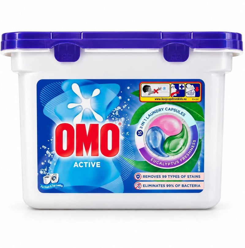 Omo 3-in-1 Laundry Detergent Capsules, Eucalyptus Freshness, 15 Capsules - Image 1