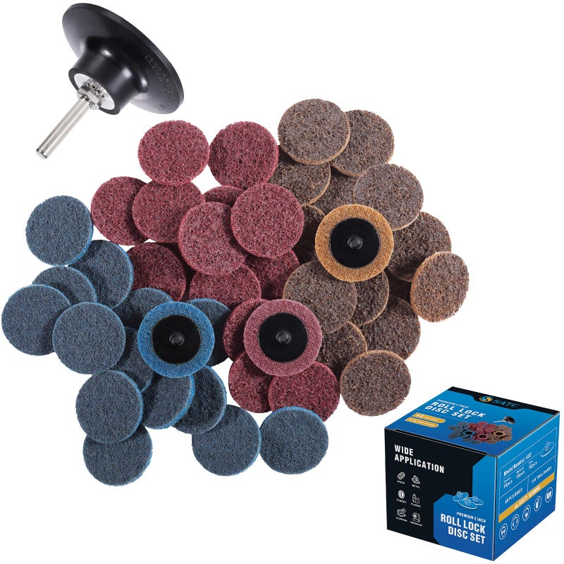 S SATC أقراص صنفرة S SATC 46PCS مقاس 2 إنش رول لوك أقراص تغيير سريع 1 قطعة حامل 1/4'' لأقراص تكييف السطح ناعمة ومتوسطة وخشنة لطحن السطح وصقله وإزالة الصدأ والدهان - Image 1