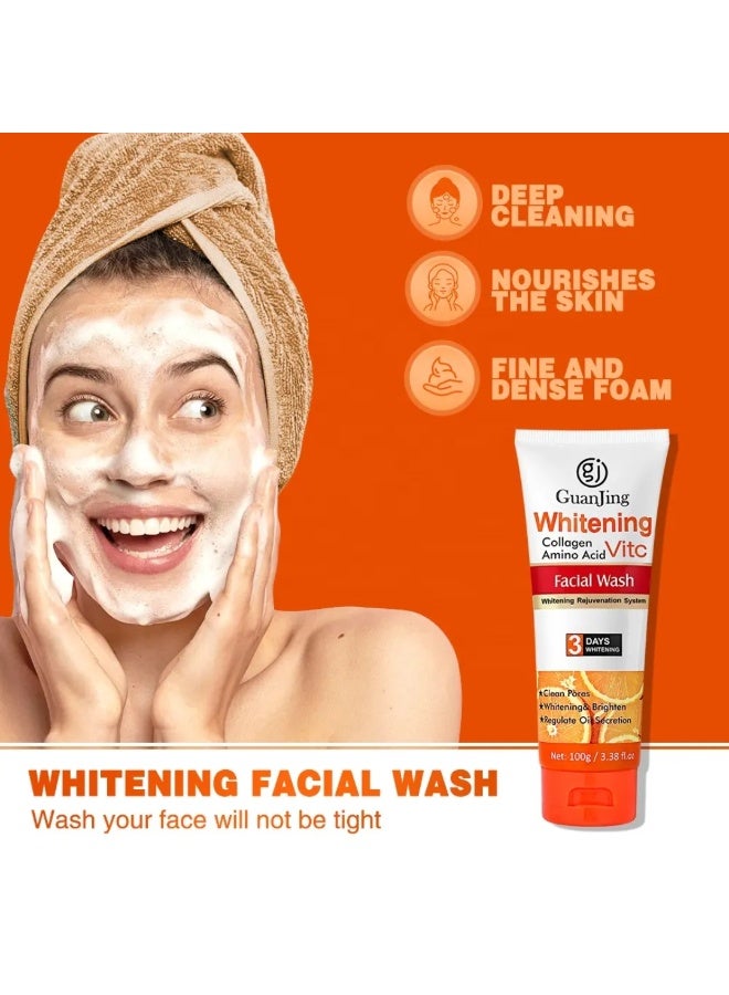 GUANJING غسول وجه فيتامين سي للتفتيح 100 جرام - غسول وجه مشرق وعميق التنظيف ومنعش مع الكولاجين والأحماض الأمينية لتنظيف المسام وتنظيم إفراز الزيت وتقليل التجاعيد وإزالة الأوساخ وبقايا المكياج - Image 4