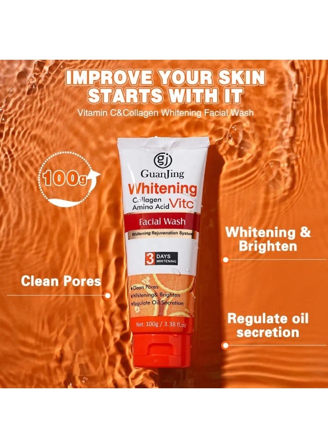GUANJING غسول وجه فيتامين سي للتفتيح 100 جرام - غسول وجه مشرق وعميق التنظيف ومنعش مع الكولاجين والأحماض الأمينية لتنظيف المسام وتنظيم إفراز الزيت وتقليل التجاعيد وإزالة الأوساخ وبقايا المكياج - Image 5