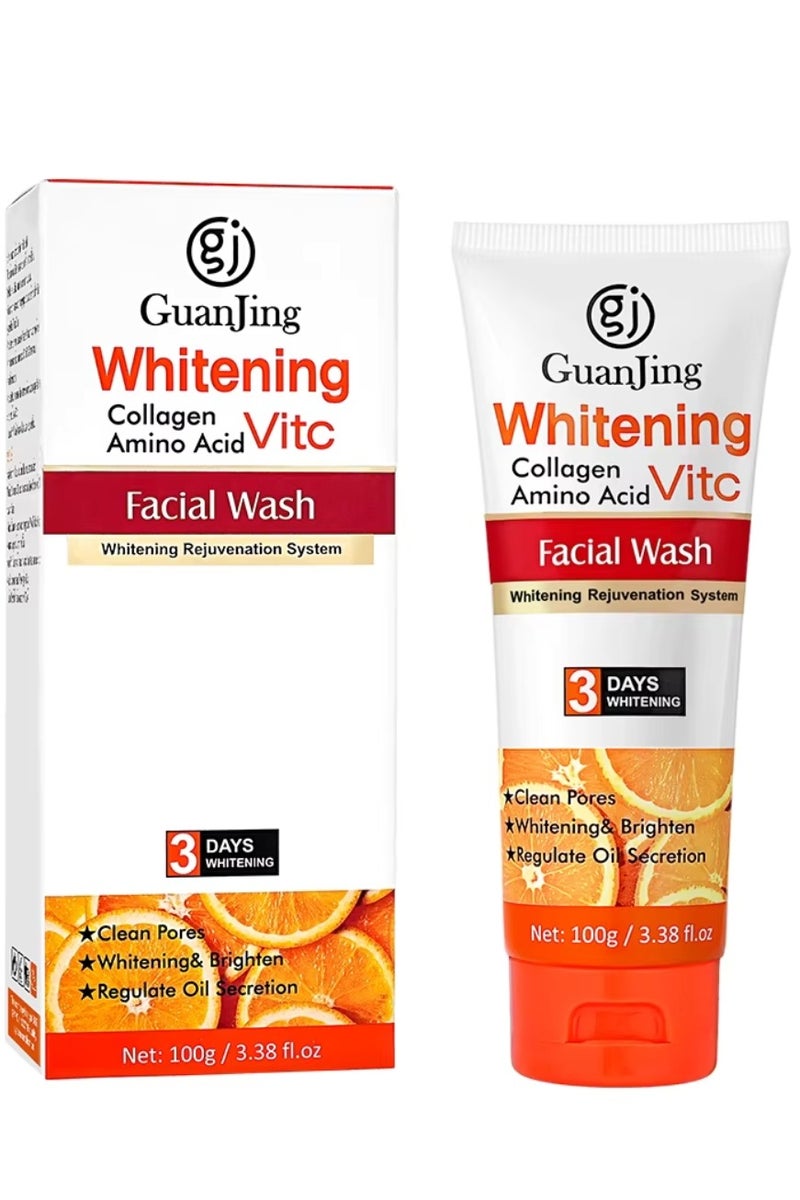 GUANJING غسول وجه فيتامين سي للتفتيح 100 جرام - غسول وجه مشرق وعميق التنظيف ومنعش مع الكولاجين والأحماض الأمينية لتنظيف المسام وتنظيم إفراز الزيت وتقليل التجاعيد وإزالة الأوساخ وبقايا المكياج - Image 1