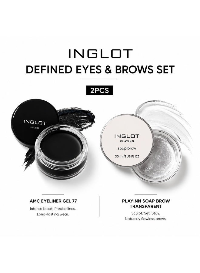 INGLOT Defined Eyes & Brows Set | AMC Eyeliner Gel 77 & Playinn Soap Brow Transparent — 2PCS - Image 1
