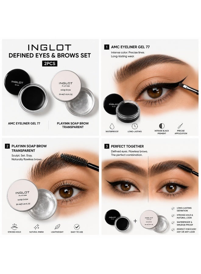 INGLOT Defined Eyes & Brows Set | AMC Eyeliner Gel 77 & Playinn Soap Brow Transparent — 2PCS - Image 4