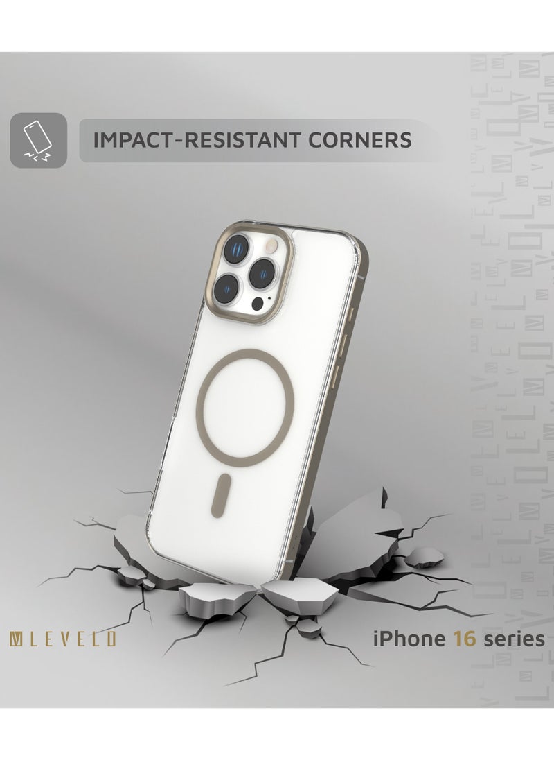 iPhone 16 Pro Max MagSafe Case Claire with Aluminum Bumper Cover / Impact Resistant Corners / Durable Back Cover - Titanium