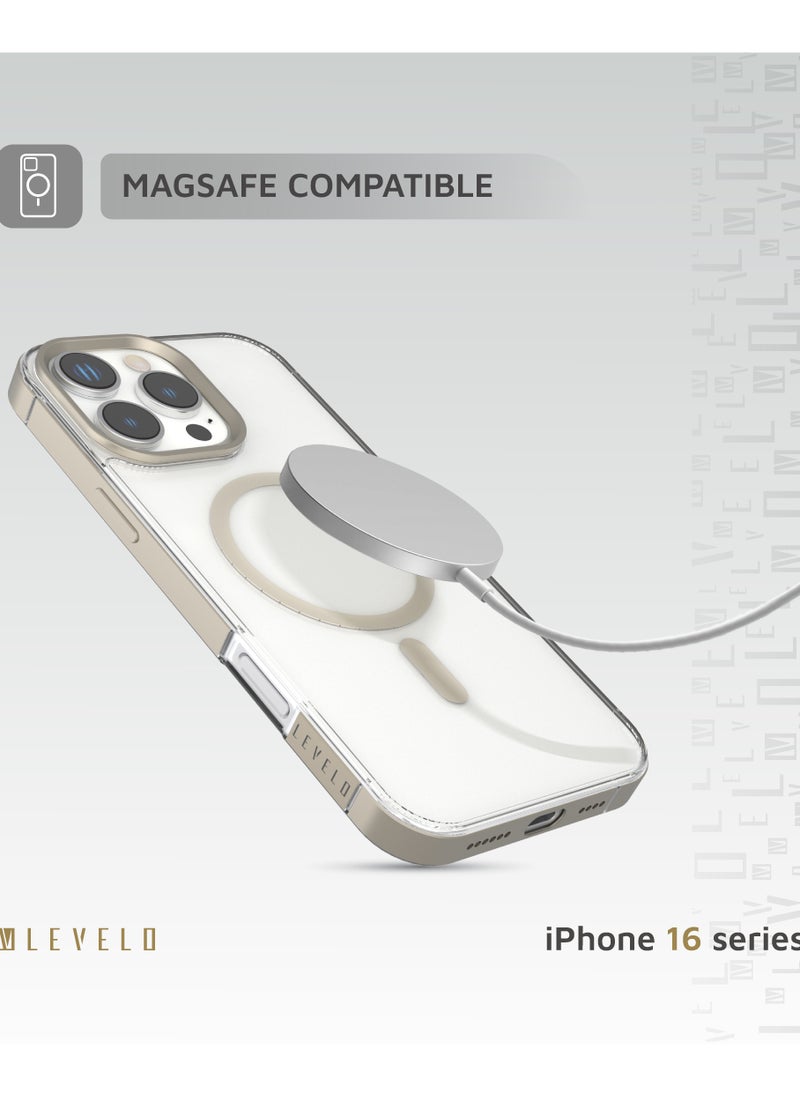 iPhone 16 Pro Max MagSafe Case Claire with Aluminum Bumper Cover / Impact Resistant Corners / Durable Back Cover - Titanium